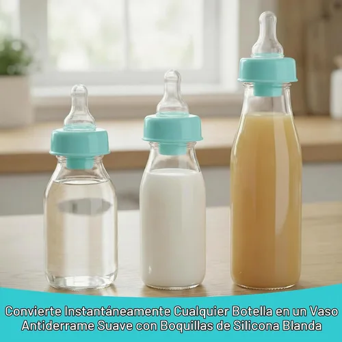 Vista 3 de Refresh-a-Baby - Adaptador de pezón reutilizable para biberón, convierte instantáneamente cualquier biberón en un sorbo con pezones de silicona Azul