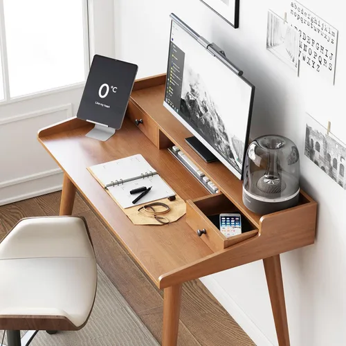 Vista 3 de Escritorio moderno de mediados de siglo, escritorio de madera para oficina en casa de 41 pulgadas, escritorio para computadora o computadora