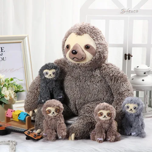 Vista 5 de Kasyat Juego de 5 piezas de animales de peluche de perezoso grande de 13 pulgadas, juguete de peluche con 4 bebés, peluches suaves para niños
