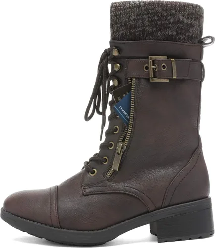 Vista 2 de DREAM PAIRS Botas militares de invierno con cordones a media pantorrilla para mujer