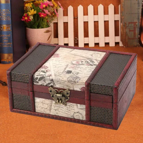Vista 7 de TOPINCN Caja de almacenamiento de madera vintage, organizador de joyas de tamaño pequeño, caja de almacenamiento retro, caja de almacenamiento