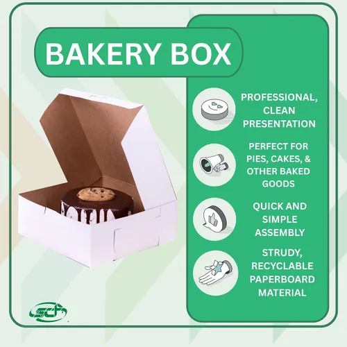 Vista 3 de SCT - Cajas para panadería blancas de una pieza, sin ventana, 8 x 5 x 3 pulgadas, blanco, papel, 250