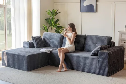 Vista 19 de MAXYOYO Sofá modular de 104 pulgadas con diván en forma de L, moderno sofá deshuesado para sala de estar, sofá en una caja, sofá de gran