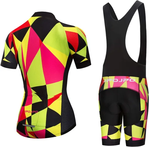 Vista 77 de Camiseta de ciclismo para mujer, manga corta y pantalones cortos de ciclismo acolchados para verano