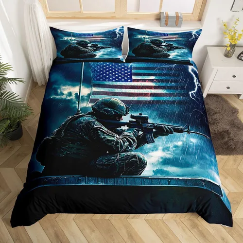 Vista 13 de American Flag Bedding Set Twin for Boys Teens Men Retro Army Green Camo Usa Flag Comforter Cover Military Camouflage Soldier Duvet Cover for Kids