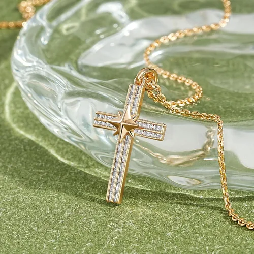 Vista 55 de Fettero - Collar con dije de cruz de fe, chapado en oro de 14 K, cadena fina, minimalista, simple, pequeña, para oración, regalo de joyería religiosa
