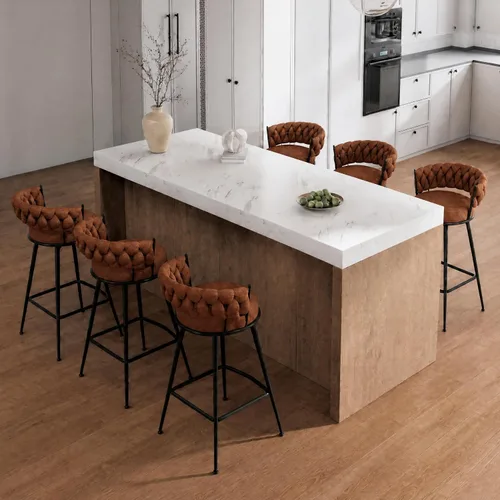 Vista 14 de Juego de 2 taburetes de bar tapizados para encimera de cocina, color beige