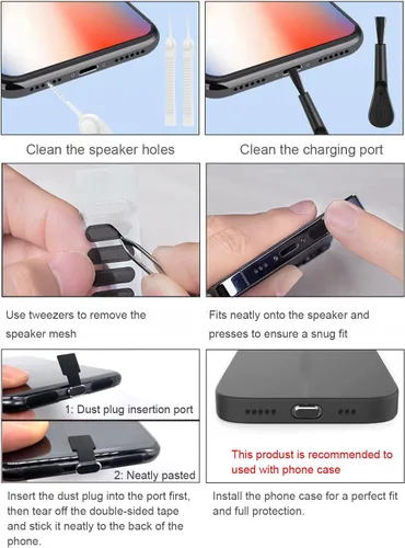 Vista 6 de Enchufe antipolvo USB C, para teléfonos con puerto de carga USB tipo C, kit de tapa antipolvo USB C con malla de altavoz y accesorios de montaje
