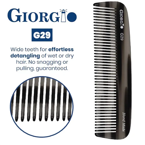 Vista 4 de Giorgio G29 - Peine de bolsillo de dientes finos Grahpite negro para hombres, peine alisador para el cuidado diario del cabello, bigote y barba