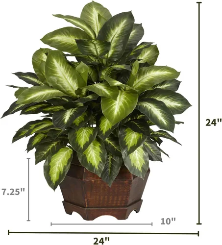 Vista 2 de Nearly Natural 6639 - Planta de Seda Dieffenbachia Dorada de 24 Pulgadas, Verde