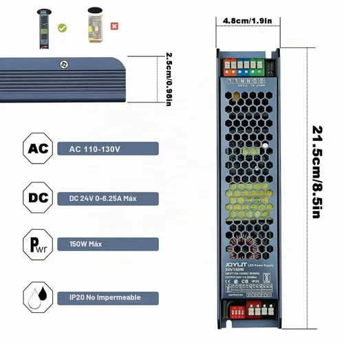 Vista 3 de JOYLIT 100-130V AC a DC 24V Fuente de alimentación 150W Slim CE Fan-less Quiet Running, Tool-Free Connection, 16V/18.5V/20.5V/ 24V 4 Output