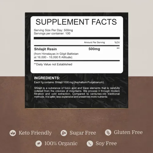 Vista 2 de Resina Shilajit pura del Himalaya 85+ oligominerales, 75% ácido fúlvico Informe de prueba de laboratorio incluido 500 mg porciones (1.76 oz)