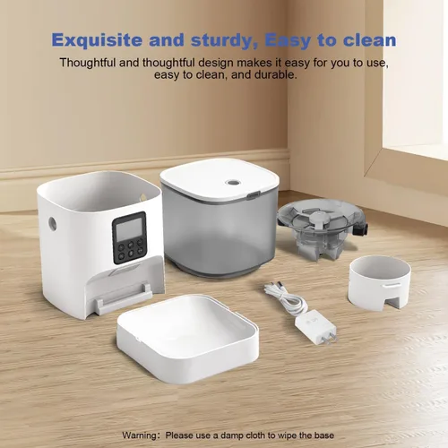 Vista 2 de Comedero automático para gatos, dispensador de alimentos Blanco