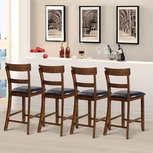 Vista 9 de NAFORT Juego de 2 taburetes de bar de altura de mostrador, sillas de comedor altas de madera maciza de 25.5 pulgadas con cojín, taburetes
