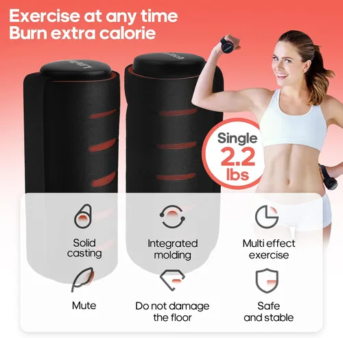 Vista 2 de LifeTech Juego de 2 mancuernas de 2.2 libras para caminar, con acolchado de espuma antideslizante, pesas de mano para correr de agarre suave