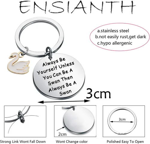 Vista 2 de ENSIANTH Llavero de cisne, regalo de cisne, diseño de cisne, regalo inspirador, joyería positiva de animales