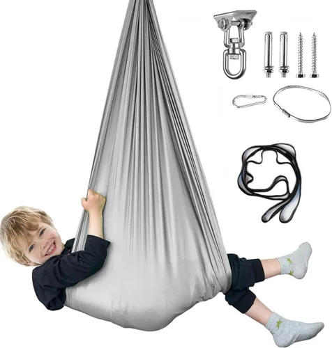 Vista 13 de Columpio sensorial para niños y adultos, columpio de terapia de doble capa para interiores y exteriores, columpio para acurrucarse con accesorios