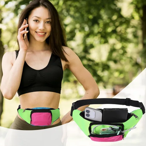 Vista 3 de Riñonera ajustable retro con dos bolsillos, riñonera de neón retro de los años 80 para festivales de vacaciones de los años 80 para mujeres y hombres