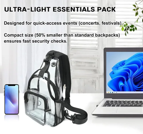 Vista 5 de Mildbeer Mochila pequeña transparente para mujer, bandolera y hombro convertibles, bolsa de festival aprobada por estadios para conciertos y uso