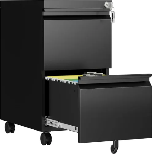 Vista 12 de Archivador de 2 cajones con cerradura, archivadores metálicos para oficina en casa, gabinete pequeño vertical negro para oficina en casa, archivador