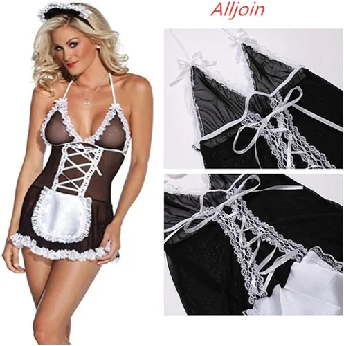 Vista 3 de Alljoin Traje de sirvienta, disfraz de sirvienta, vestido de sirvienta, lencería sexy para mujer