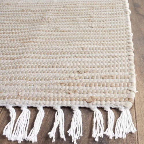 Vista 3 de SAFAVIEH Colección Montauk - Alfombra decorativa, 2 pies 3 pulgadas x 5 pies, color beige con flecos de algodón hecho a mano, ideal para zonas