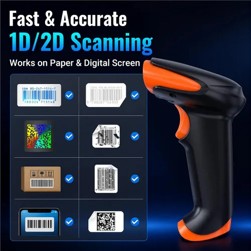 Vista 2 de Tera Escáner de código de barras 2D inalámbrico de mano: BT 2.4G USB 2D sin soporte