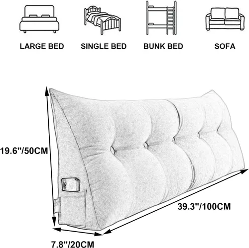 Vista 7 de Almohada triangular grande de cuña de lectura, cabecera de dormitorio, respaldo de cama con soporte de posicionamiento, cojín de descanso de cama