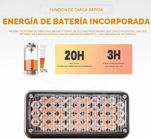Vista 3 de 2 piezas de luces de emergencia estroboscópicas LED alimentadas por batería con base magnética recargable, portátil, para parabrisas, techo, mini