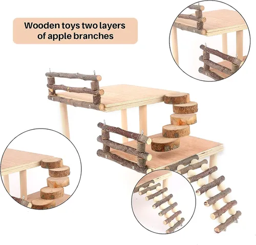 Vista 6 de Juguetes de escalada de hámster, accesorios de jaula de juguetes, plataforma de actividades de dos niveles para hámster con puente, juguetes