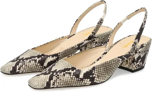 Vista 3 de XYD Zapatos de tacón bajo con tacón grueso para mujer, con puntera cerrada cuadrada, sin cordones, para fiesta, vestido de oficina