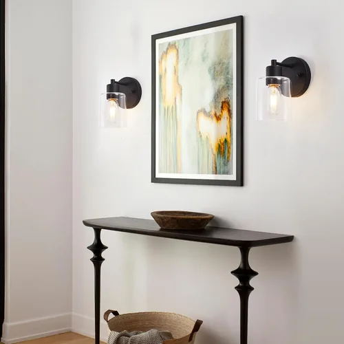 Vista 8 de Aplique de Pared, Luz de Tocador Negra, Moderna Lámpara de Baño con Pantalla de Vidrio Transparente y Prevención de Humedad y Óxido, Lámpara