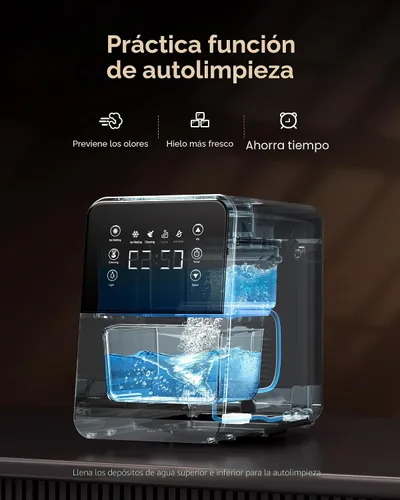 Vista 7 de ecozy Nugget Ice Maker - Encimera de hielo de guijarros masticable de 40 libras/24 horas, control de temporizador de un toque, máquina de hielo