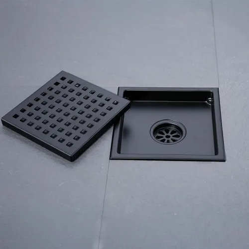 Vista 11 de Drenaje de ducha de 6 pulgadas en oro cepillado, kit de drenaje cuadrado para piso de ducha de acero inoxidable con rejilla de inserción de azulejos