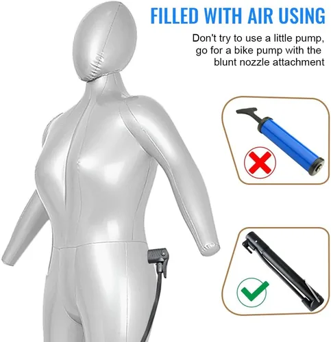 Vista 9 de Three T Maniquí inflable de cuerpo completo femenino con brazos y cabeza – 65.0 in tamaño real de PVC vestido forma para exhibición minorista, feria