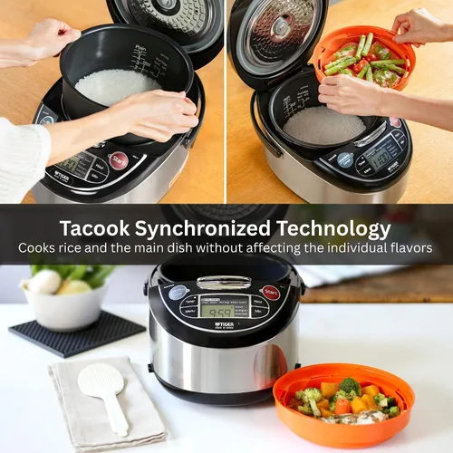 Vista 5 de TIGER JAX-T10U-K - Olla Arrocera y Calentador Micom de 5.5 Tazas (Sin Cocinar) con Tecnología de Bandeja de Cocción al Vapor de Alimentos Tacook