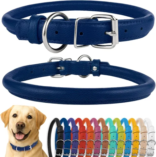 Vista 53 de CollarDirect - Collar de cuero enrollado para perro, collar redondo acolchado suave para cachorro, collar de cuero auténtico hecho a mano