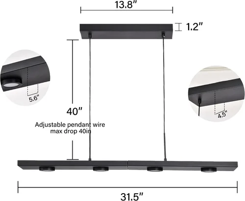 Vista 8 de Alighting Lámpara colgante lineal LED moderna de 31 pulgadas para isla de Negro