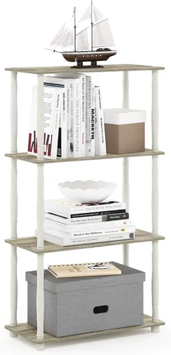 Vista 76 de Furinno Turn-N-Tube - Estantes de almacenamiento, estante para libros de 3 niveles, estante esquinero, estantes abiertos sin herramientas