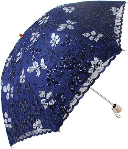 Vista 41 de Honeystore Sombrilla bordada con flor 3D plegable UV con encaje clásico