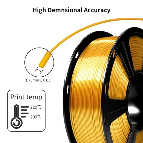 Vista 6 de GEEETECH Filamento PLA de color dorado sedoso de 0.069 libras, filamento de seda brillante para impresora 3D, carrete de 2.2 libras, precisión