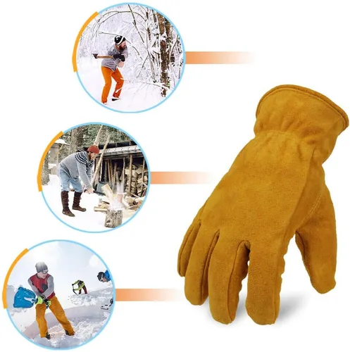 Vista 6 de OZERO 2 pares de guantes de trabajo de cuero de invierno para clima frío al aire libre: guantes cálidos con aislamiento térmico para hombres
