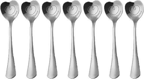 Vista 10 de 7 piezas de cucharas de acero inoxidable con forma de corazón - Café, postre, helado, té, amor - Lindas (doradas)