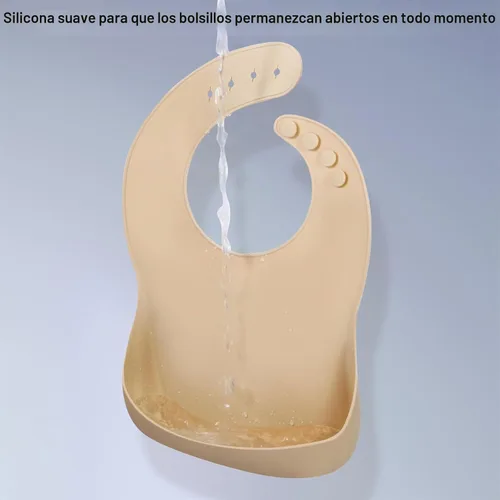 Vista 5 de Eascrozn Juego de 3 baberos de silicona para bebés y niños pequeños, sin BPA, suaves y ajustables impermeables para alimentos esenciales Azul