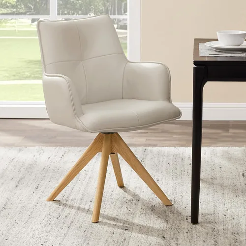 Vista 15 de Zouron Silla de escritorio giratoria sin ruedas, silla de oficina tapizada con patas de madera de roble, sillón moderno para espacios pequeños