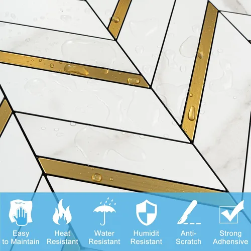 Vista 3 de Protector contra salpicaduras de espiga para despegar y pegar, azulejos de pared autoadhesivos de PVC de 10 hojas para azulejos de salpicaduras