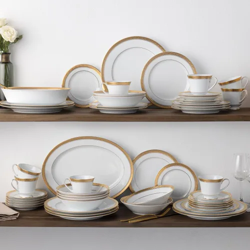 Vista 4 de Noritake Crestwood Gold - Juego de 50 piezas, servicio para 8 pulgadas, color blanco
