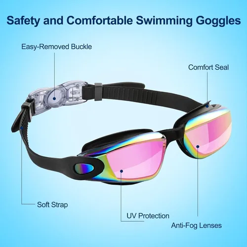 Vista 6 de Gafas de natación para niños, paquete de 2 gafas de natación antivaho a prueba de fugas, gafas de natación para niños de 3 a 14 años de edad