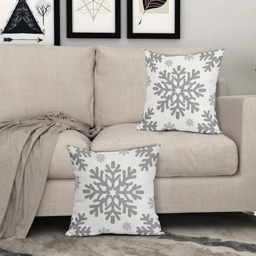 Vista 122 de Fundas de almohada decorativas de Navidad negras 40x40 cm con copos de nieve blancos de Navidad, juego de 2, temática rústica de invierno