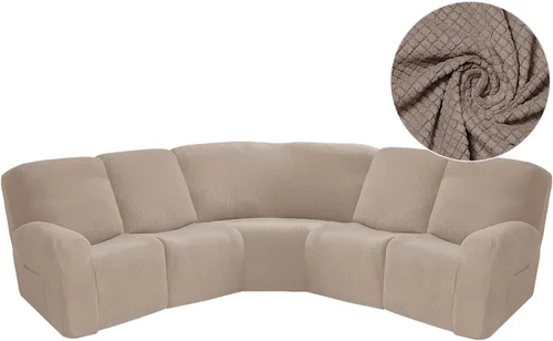 Vista 26 de Funda para sofá esquinero, funda elástica de terciopelo, protector de sofá esquinero, funda para sofá esquinero, funda reversible para sofá Beige